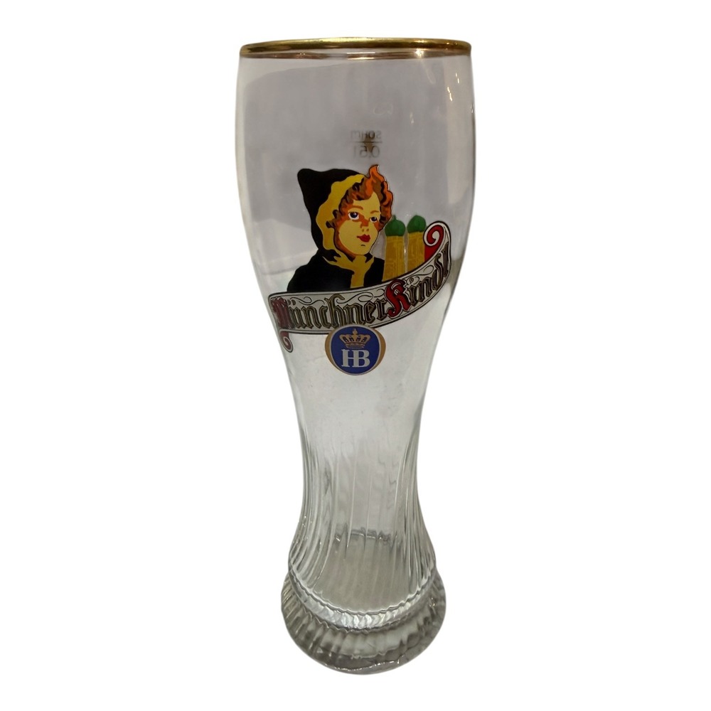Hofbrauhaus Munchen HB Munchner Kindl 0.5L Beer Glass Gold Rim Fluted Base